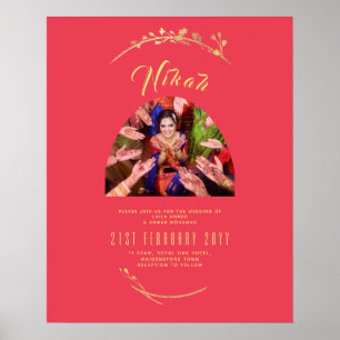 NIKAH Red Gold Photo Wedding Engagement Poster