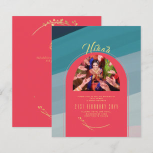 NIKAH Teal Red Gold PHOTO Wedding Invitation