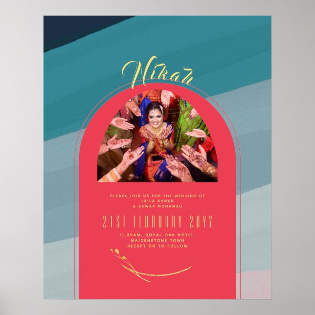NIKAH Wedding Announcement Photo red gold Poster (Front)