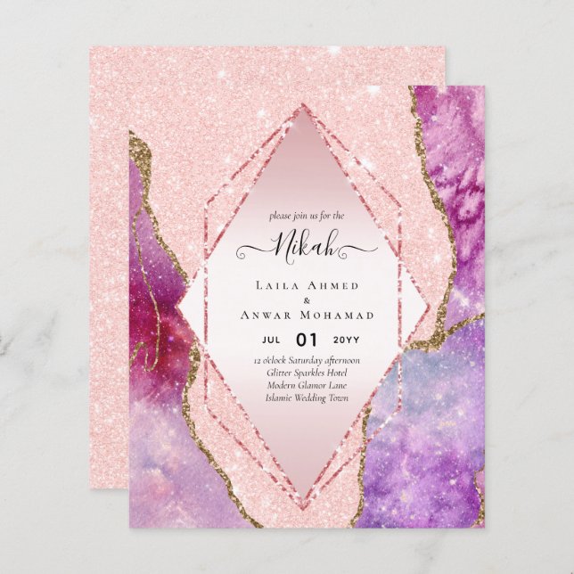 Nikah Wedding Invites  AGATE GOLD GLITTER BUDGET (Front/Back)
