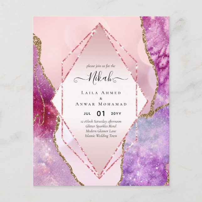 Nikah Wedding Invites  AGATE GOLD GLITTER BUDGET Flyer (Front)