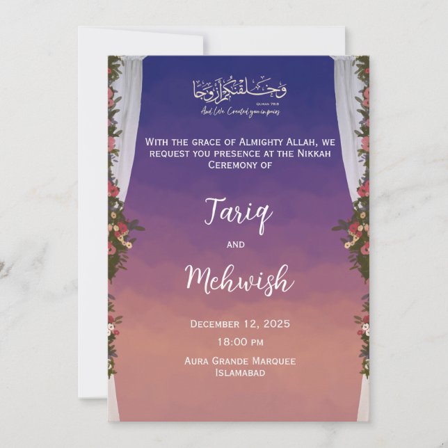 Nikkah Cérémonie Invitation Carte Mariage Musulman (Devant)