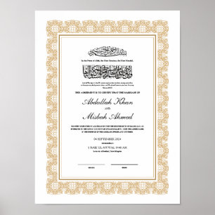 Nikkah Certificate for Muslim Islamic Wedding Poster
