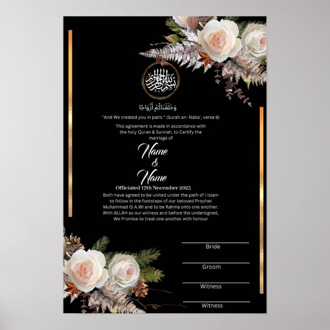 Nikkah certificate  poster (Front)