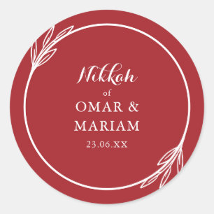 Nikkah Elegant Scarlett Botanical Quote Classic Round Sticker
