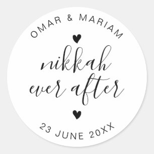 Nikkah Ever After Elegant Quote with Black Text Classic Round Sticker