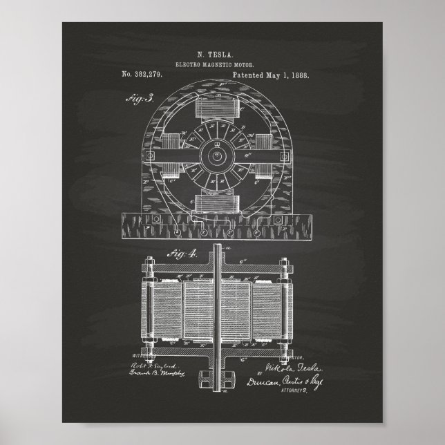 Nikola Tesla 1888 Art breveté - Tableau de bord (Devant)