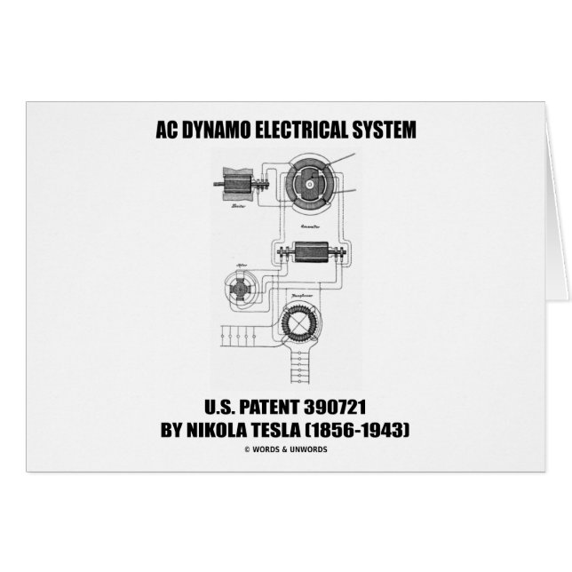 Nikola Tesla AC Dynamo Système électrique Brevet (Devant horizontal)