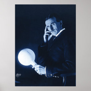 Nikola Tesla Demonstrating Wireless Power C 1900 Poster