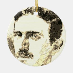 Nikola Tesla Drawing In Sepia Ceramic Ornament