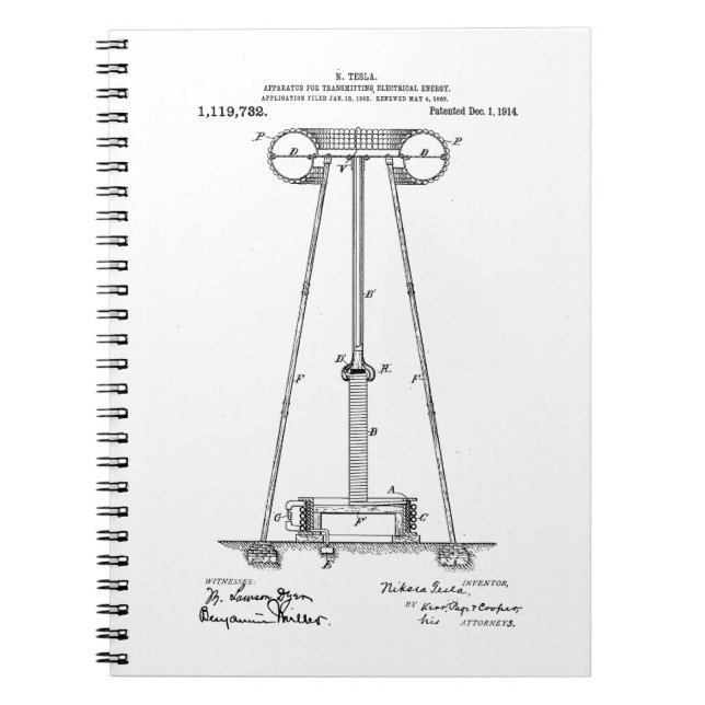 Nikola Tesla Energy Transmission Pantent US1119732 Notebook (Front)
