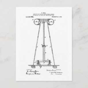 Nikola Tesla Energy Transmission Pantent US1119732 Postcard