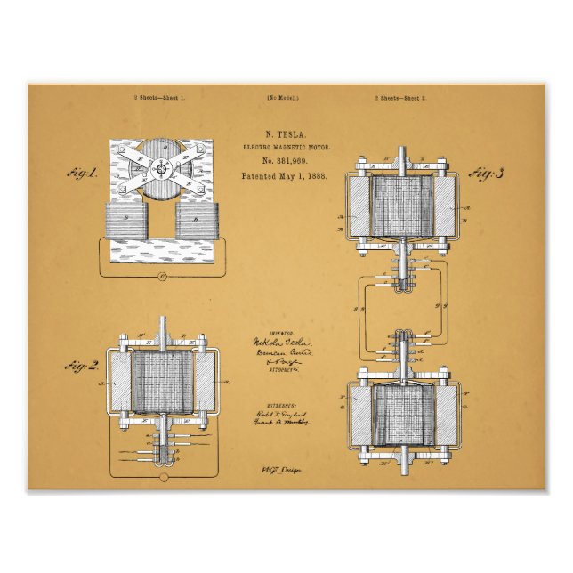 Nikola Tesla Patent Print (Front)