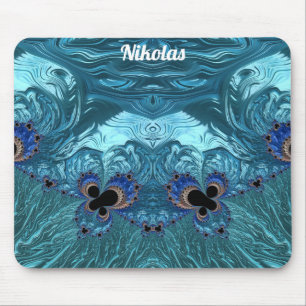 NIKOLAS ~ Blue Aqua and Black Design  Mouse Pad