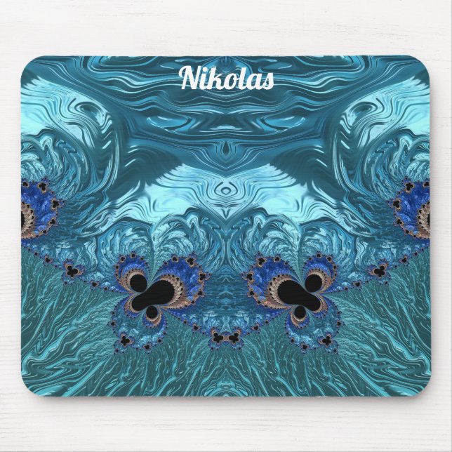 NIKOLAS ~ Blue Aqua and Black Design  Mouse Pad (Front)