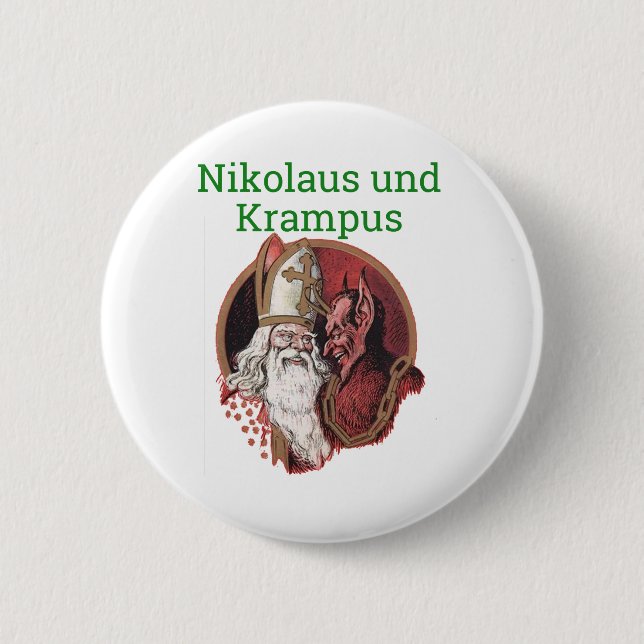 Nikolaus and Krampus German Christmas 2 Inch Round Button (Front)