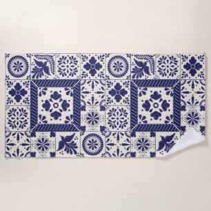 Nile Blue Mexican Traditional Birds Talavera  Beach Towel
