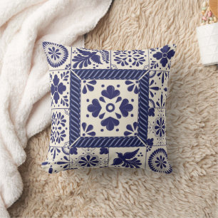 Nile Blue Mexican Traditional Birds Talavera  Throw Pillow