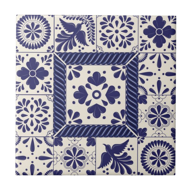 Nile Blue Mexican Traditional Birds Talavera  Tile (Front)