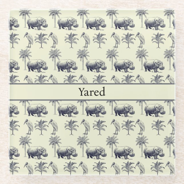 Nile River Botanical Pattern, custom Glass Coaster (Front)