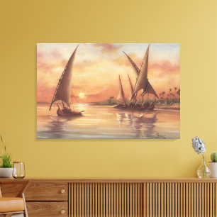 Nile River Sunset Feluccas Art Canvas Print