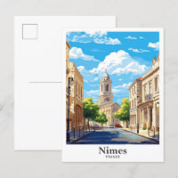 Nimes France Art Vintage Travel Illustration
