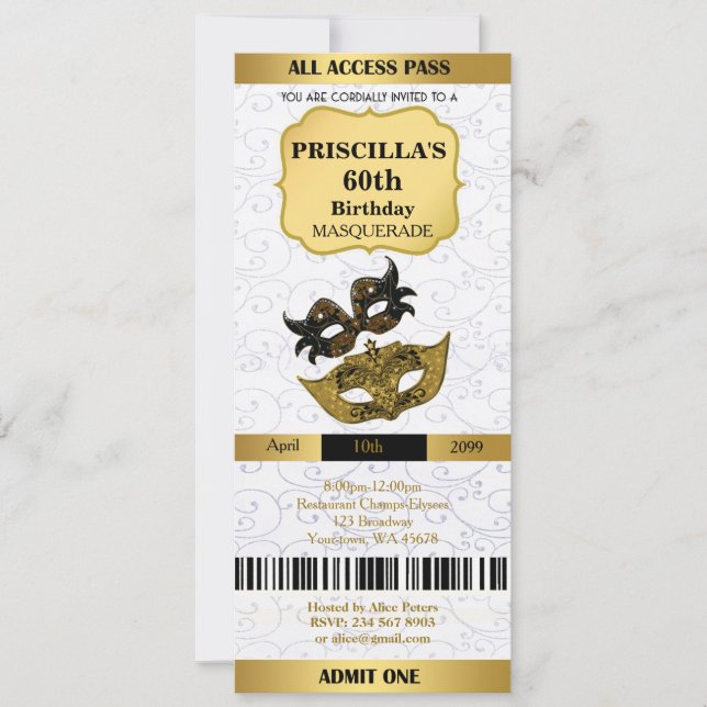 n'importe quel âge, 60e, Invitation billet Anniver (Devant)