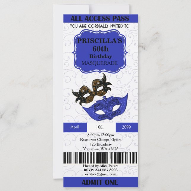 n'importe quel âge, 60e, Invitation billet Anniver (Devant)