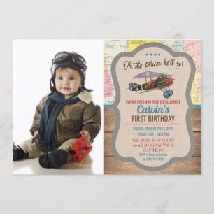 N'IMPORTE QUEL ÂGE - Avion Vintage Boy Invitation 