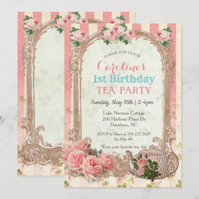 N'IMPORTE QUEL ÂGE - Thé Vintage Floral Invitation (Devant / Derrière)