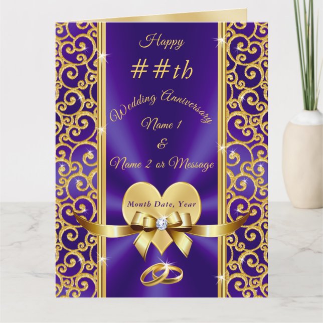 N'importe quelle année Purple Gold Carte d'anniver (Devant)