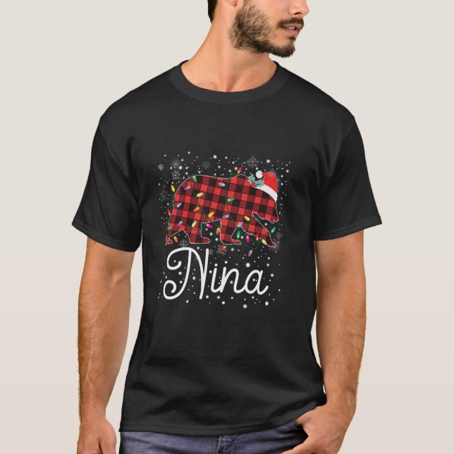 Nina Bear Red Plaid Christmas Pajama Merry Xmas Fa T-Shirt (Front)