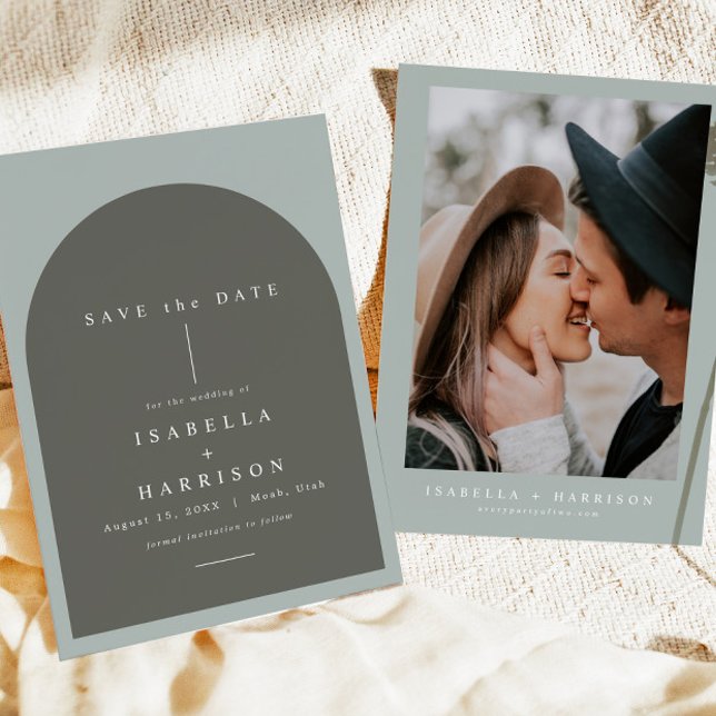 NINA Boho Sage Green Arched Photo Save the Date Invitation (Creator Uploaded)