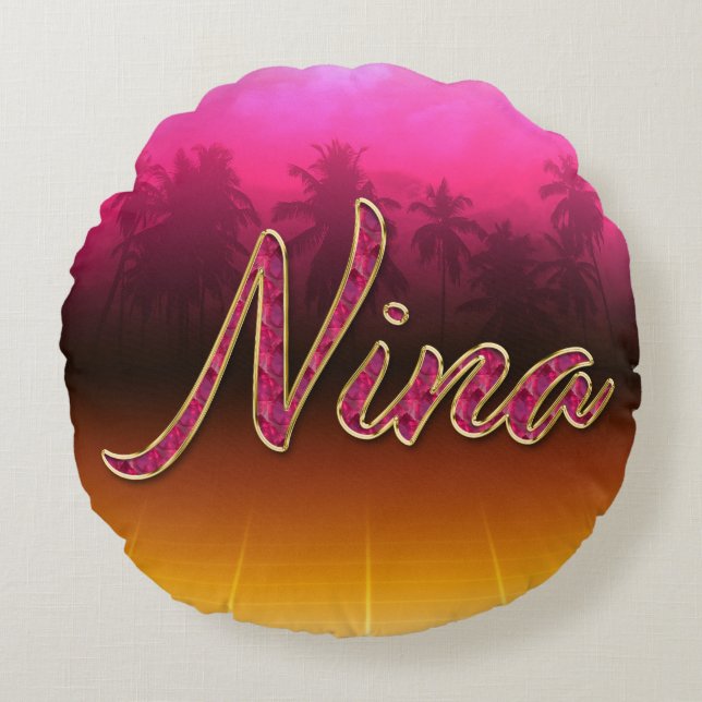 Nina First Name Golden pink cushions (Front)