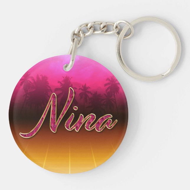 Nina first name name golden pink keychain (Back)