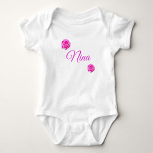 Nina, Name With Pink Roses, Baby Bodysuit