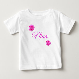 Nina, Name With Pink Roses,  Baby T-Shirt