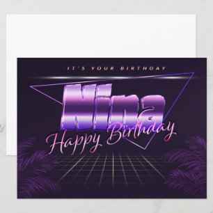 Nina Nom Prénom lila retro Carte Anniversaire