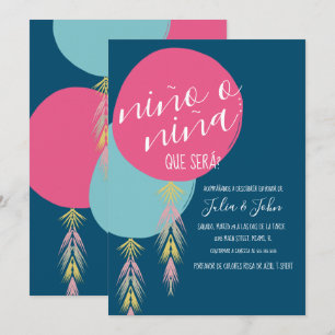 Nina o Nino Gender Reveal Tassel  Balloon  Navy Invitation