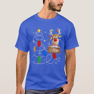 Nina Reindeer Lights Christmas Tree  Cute Christma T-Shirt
