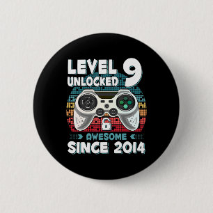 Nine 9yr BDay Son Boy Fun Gamer 9th 9 Year Old Bir 2 Inch Round Button