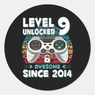 Nine 9yr BDay Son Boy Fun Gamer 9th 9 Year Old Bir Classic Round Sticker