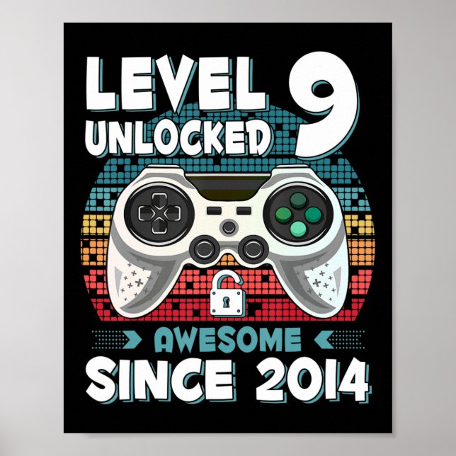 Nine 9yr BDay Son Boy Fun Gamer 9th 9 Year Old Bir Poster (Front)