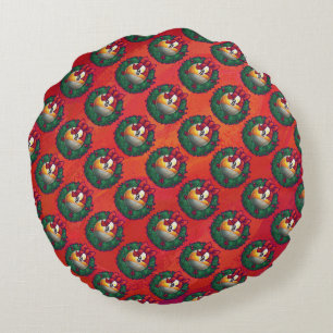 Nine Ball in Christmas Wreath Pattern on Red Round Pillow