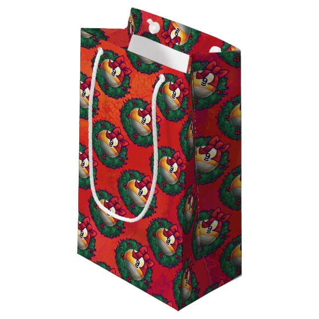 Nine Ball in Christmas Wreath Pattern on Red Small Gift Bag (Front Angled)
