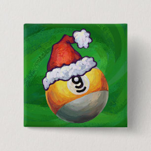 Nine Ball in Santa Hat on Green 2 Inch Square Button
