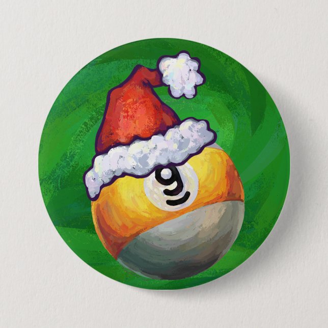 Nine Ball in Santa Hat on Green 3 Inch Round Button (Front)