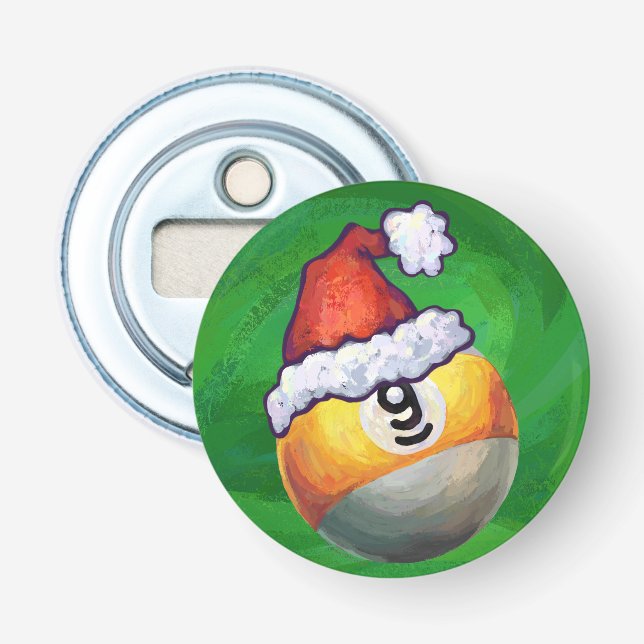 Nine Ball in Santa Hat on Green Bottle Opener (Front)