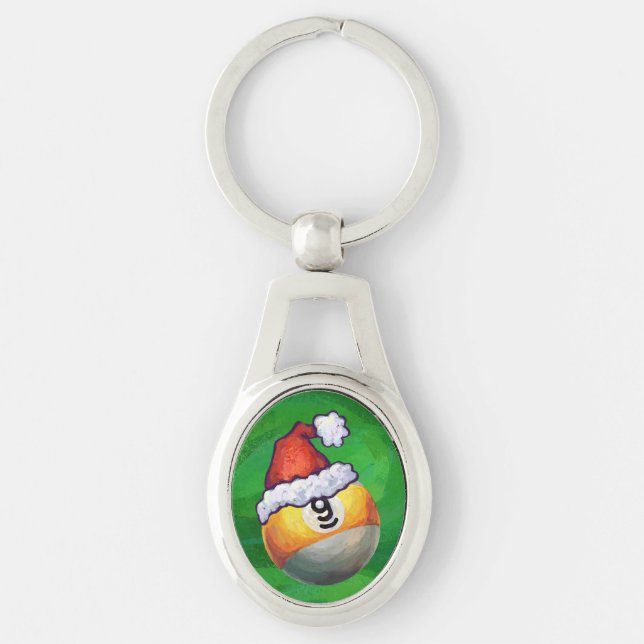 Nine Ball in Santa Hat on Green Keychain (Front)