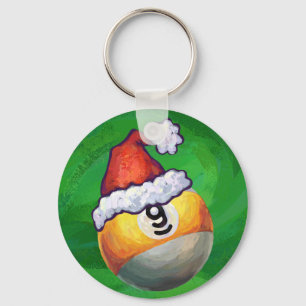Nine Ball in Santa Hat on Green Keychain
